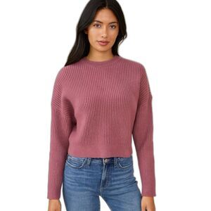 Elodie Dusty Rose Ribbed Cropped Knit Sweater Minimalist Cozy Soft Girl Sz M